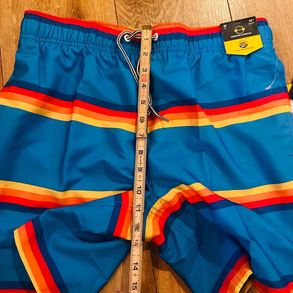 Speedo Mens Swim Trunks Blue Retro Stripe UPF 50+ Comfort Stretch 7784551400 M